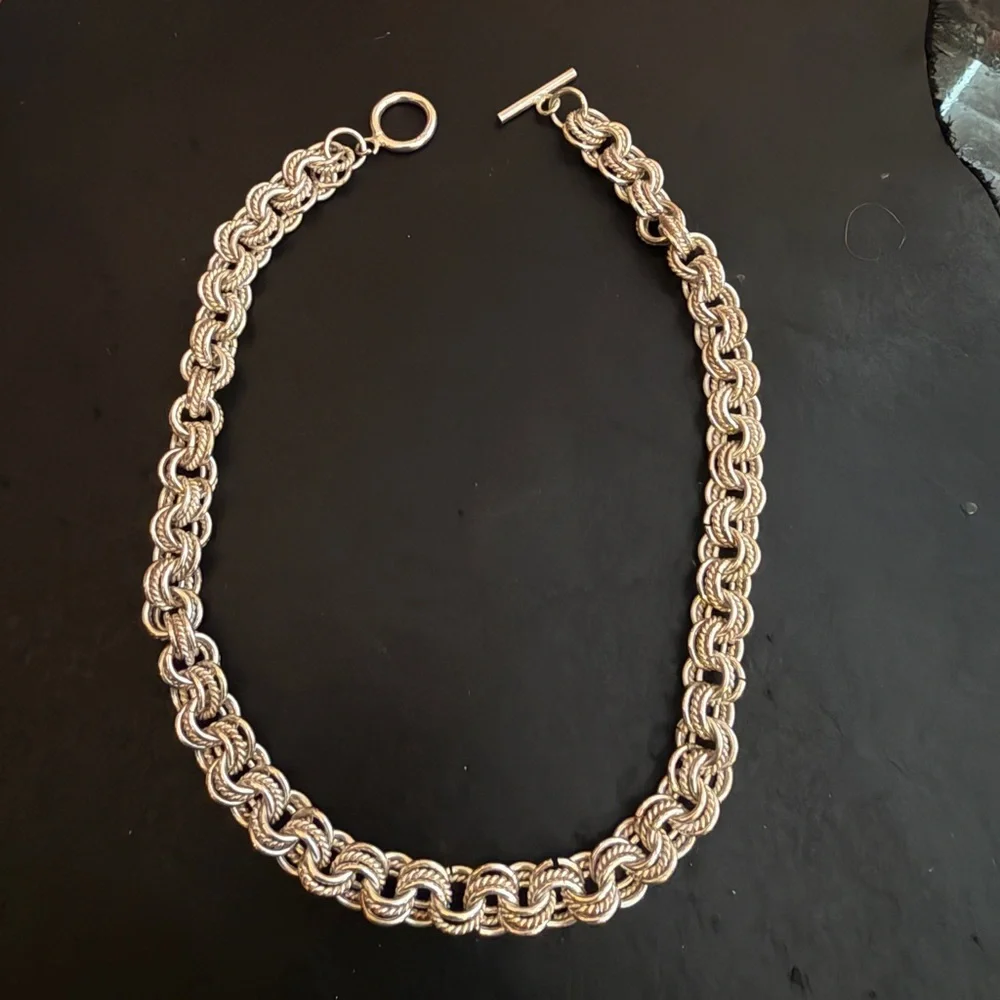 Sterling Silver 925 Triple Row Rolo Necklace Toggle Closure 16.25 Inches 70Grams - Picture 8 of 11